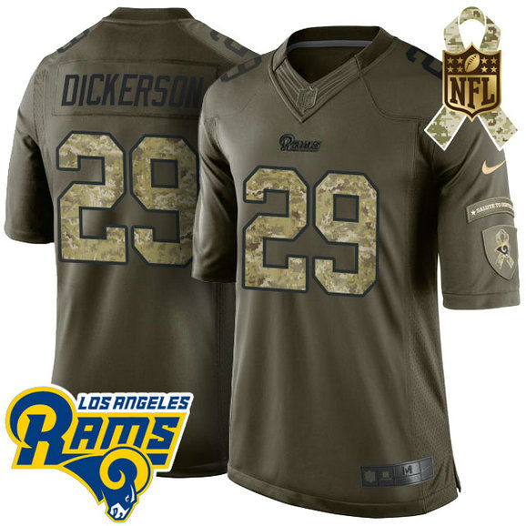 Los Angeles Rams #29 Eric Dickerson Green Salute To Service Limited Jersey With Super Bowl LVI Patch Los Angeles Rams #29 Eric Dickerson Green Salute To Service Limited Jersey With Super Bowl LVI Patch