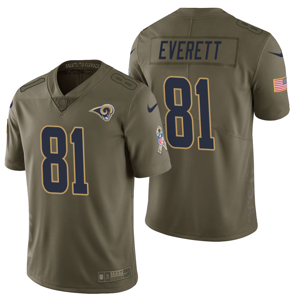 Los Angeles Rams #81 Gerald Everett Olive 2017 Salute to Service Limited Jersey With Super Bowl LVI Patch Los Angeles Rams #81 Gerald Everett Olive 2017 Salute to Service Limited Jersey With Super Bowl LVI Patch
