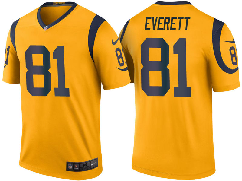 Los Angeles Rams #81 Gerald Everett Gold Color Rush Legend Jersey With Super Bowl LVI Patch Los Angeles Rams #81 Gerald Everett Gold Color Rush Legend Jersey With Super Bowl LVI Patch