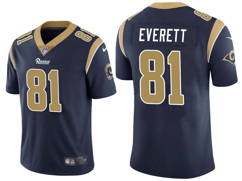 Los Angeles Rams #81 Gerald Everett Navy Vapor Untouchable Limited Jersey With Super Bowl LVI Patch Los Angeles Rams #81 Gerald Everett Navy Vapor Untouchable Limited Jersey With Super Bowl LVI Patch