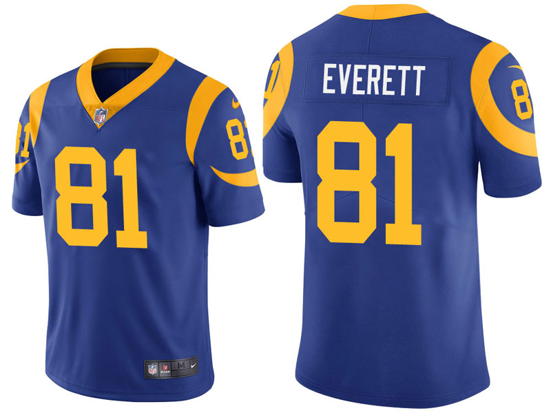 Los Angeles Rams #81 Gerald Everett Royal Vapor Untouchable Limited Jersey With Super Bowl LVI Patch Los Angeles Rams #81 Gerald Everett Royal Vapor Untouchable Limited Jersey With Super Bowl LVI Patch
