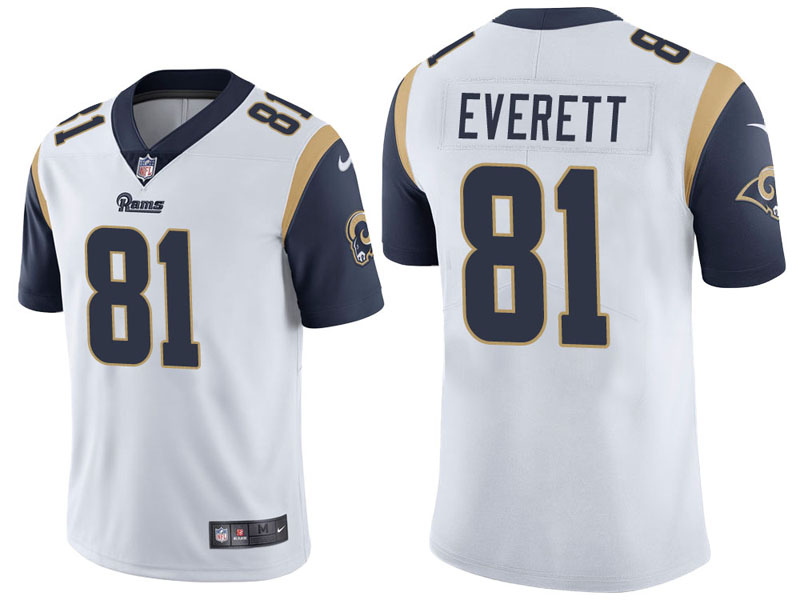 Los Angeles Rams #81 Gerald Everett White Vapor Untouchable Limited Jersey With Super Bowl LVI Patch Los Angeles Rams #81 Gerald Everett White Vapor Untouchable Limited Jersey With Super Bowl LVI Patch