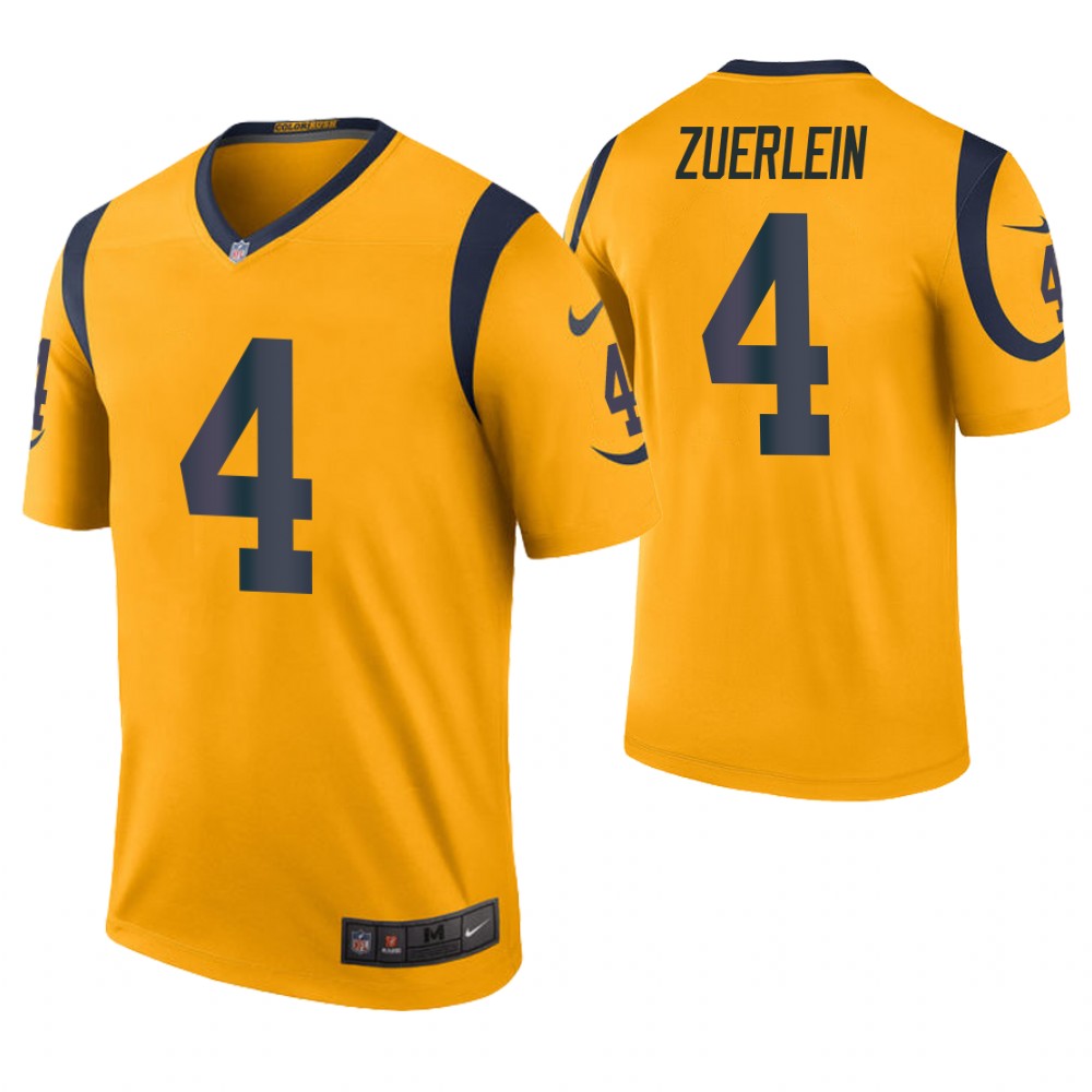 Los Angeles Rams #4 Greg Zuerlein Gold Color Rush Legend Jersey With Super Bowl LVI Patch Los Angeles Rams #4 Greg Zuerlein Gold Color Rush Legend Jersey With Super Bowl LVI Patch