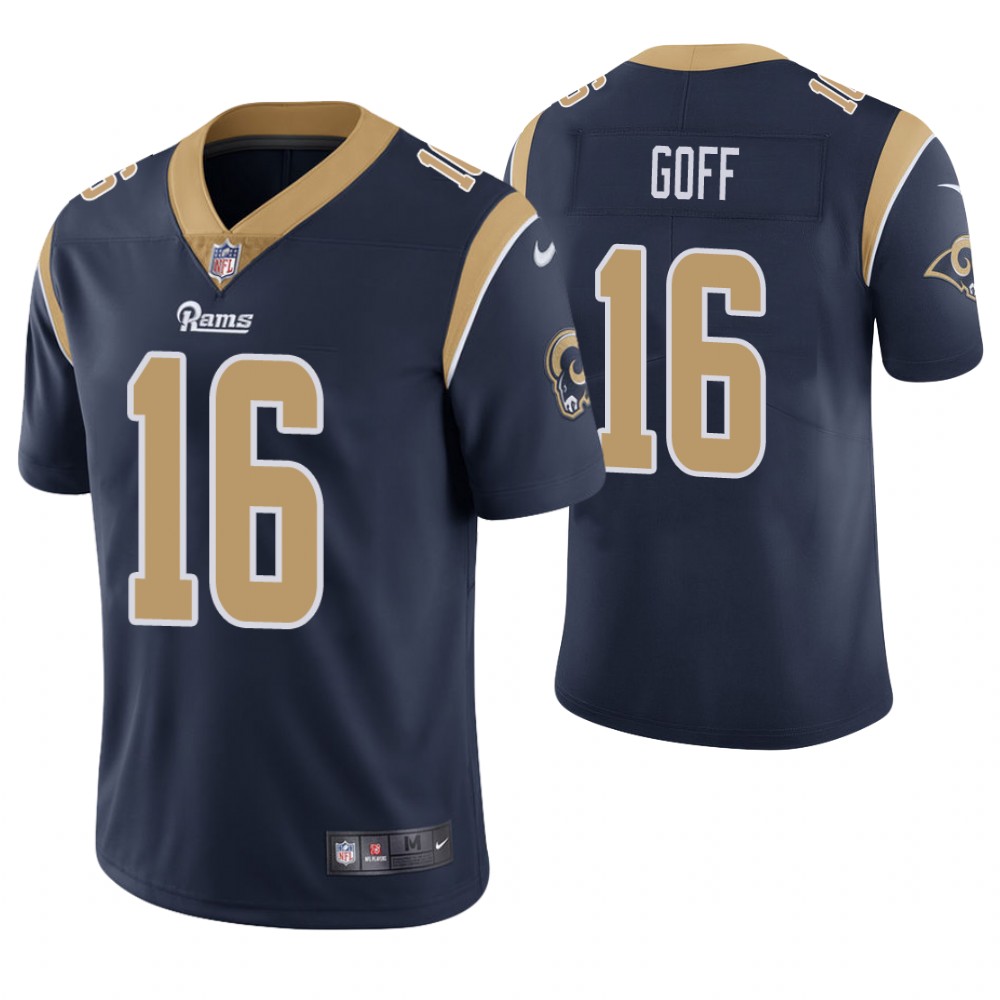 Los Angeles Rams #16 Jared Goff Navy Game Jersey With Super Bowl LVI Patch Los Angeles Rams #16 Jared Goff Navy Game Jersey With Super Bowl LVI Patch