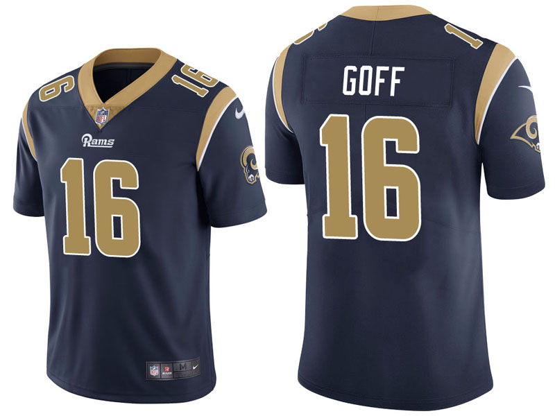 Los Angeles Rams #16 Jared Goff Navy Vapor Untouchable Limited Jersey With Super Bowl LVI Patch Los Angeles Rams #16 Jared Goff Navy Vapor Untouchable Limited Jersey With Super Bowl LVI Patch