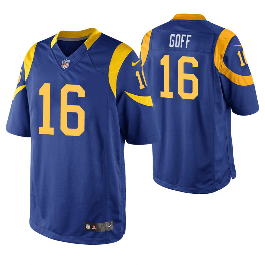 Los Angeles Rams #16 Jared Goff Royal Limited Jersey With Super Bowl LVI Patch Los Angeles Rams #16 Jared Goff Royal Limited Jersey With Super Bowl LVI Patch
