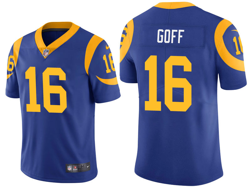 Los Angeles Rams #16 Jared Goff Royal Player Vapor Untouchable Limited Jersey With Super Bowl LVI Patch Los Angeles Rams #16 Jared Goff Royal Player Vapor Untouchable Limited Jersey With Super Bowl LVI Patch