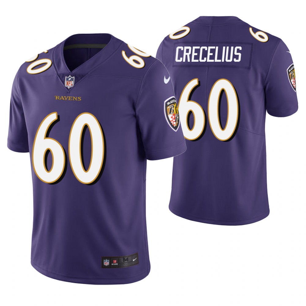 Baltimore Ravens #60 Randin Crecelius Purple Vapor Untouchable Limited Jersey