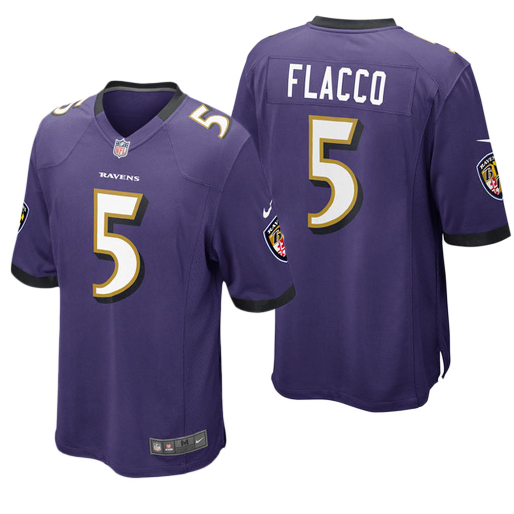 Baltimore Ravens #5 Joe Flacco Purple Game Jersey