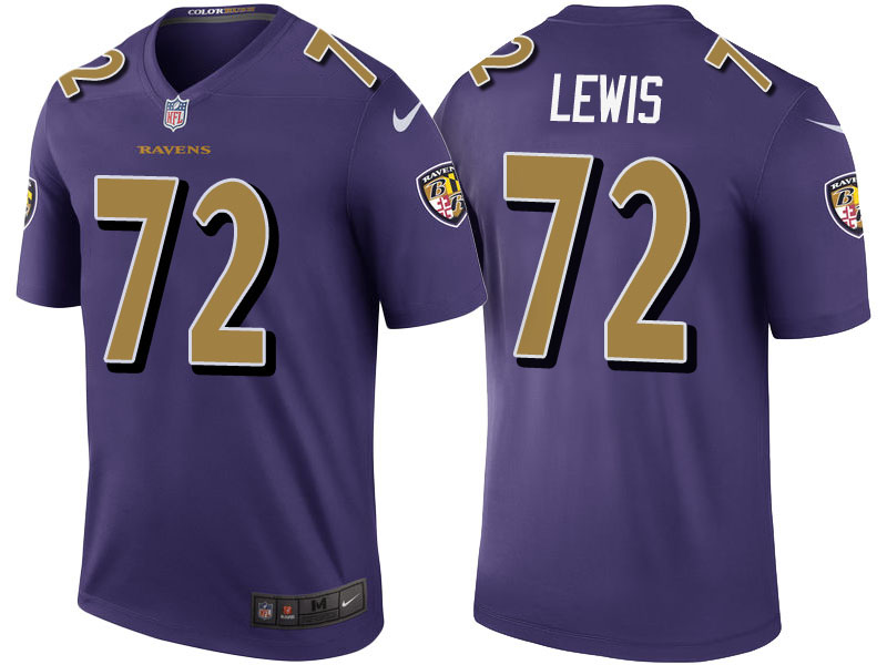 Baltimore Ravens #72 Alex Lewis Purple Color Rush Legend Jersey