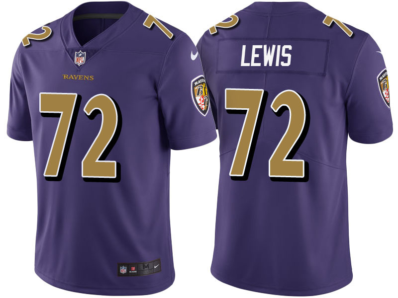 Baltimore Ravens #72 Alex Lewis Purple Vapor Untouchable Color Rush Limited Jersey