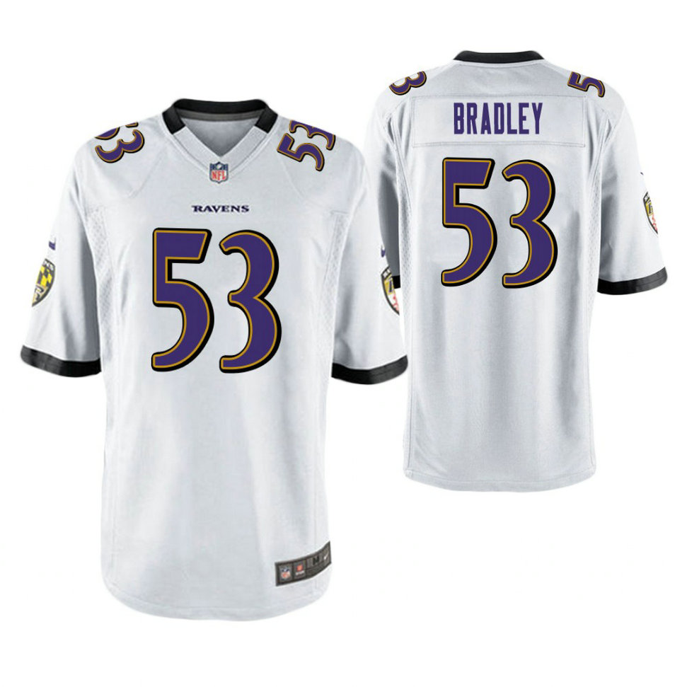 Baltimore Ravens #53 Bam Bradley White Game Jersey