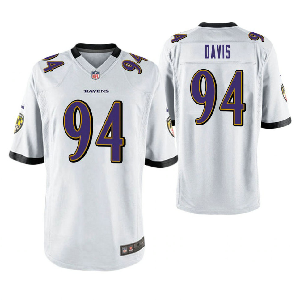 Baltimore Ravens #94 Carl Davis White Game Jersey