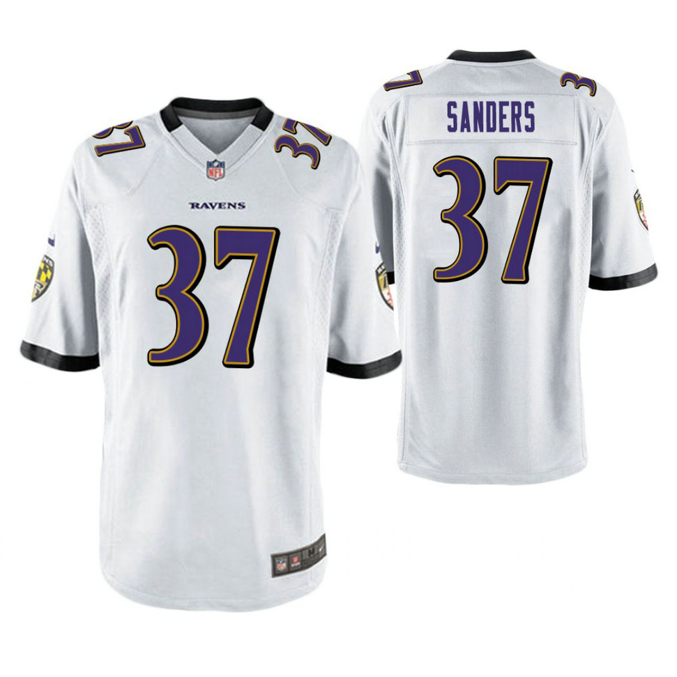 Baltimore Ravens #37 Deion Sanders White Game Retired Player Jersey