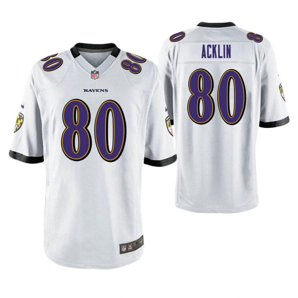 Baltimore Ravens #80 Jaleon Acklin White Game Jersey Baltimore Ravens #80 Jaleon Acklin White Game Jersey