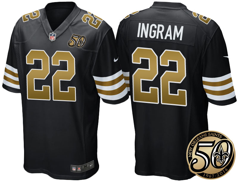 New Orleans Saints #22 Mark Ingram Black 50th Season Patch Alternate Game Jersey New Orleans Saints #22 Mark Ingram Black 50th Season Patch Alternate Game Jersey