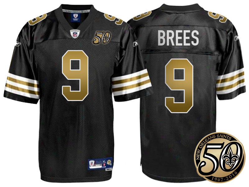New Orleans Saints #9 Drew Brees Black 50th Season Patch 1960s Throwback Jersey New Orleans Saints #9 Drew Brees Black 50th Season Patch 1960s Throwback Jersey