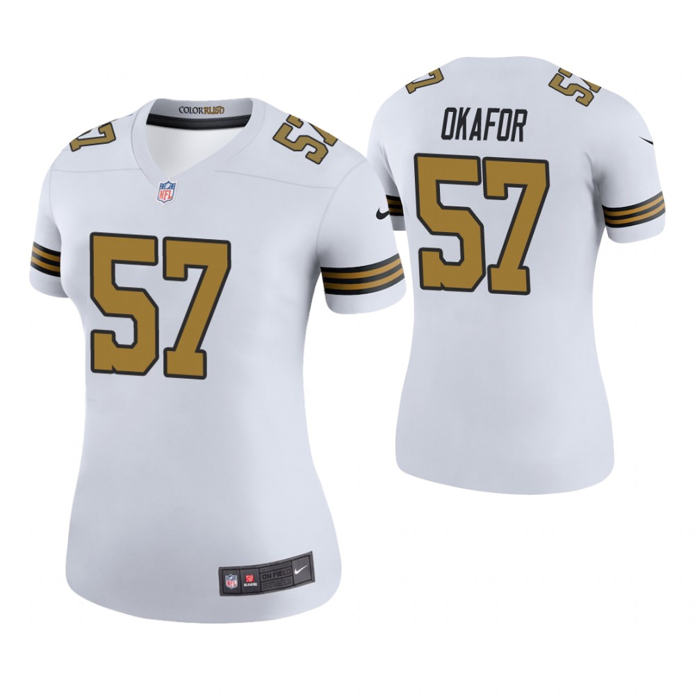 Women New Orleans Saints #57 Alex Okafor White Color Rush Legend Jersey