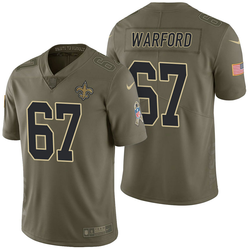 New Orleans Saints #67 Larry Warford Olive 2017 Salute to Service Limited Jersey New Orleans Saints #67 Larry Warford Olive 2017 Salute to Service Limited Jersey