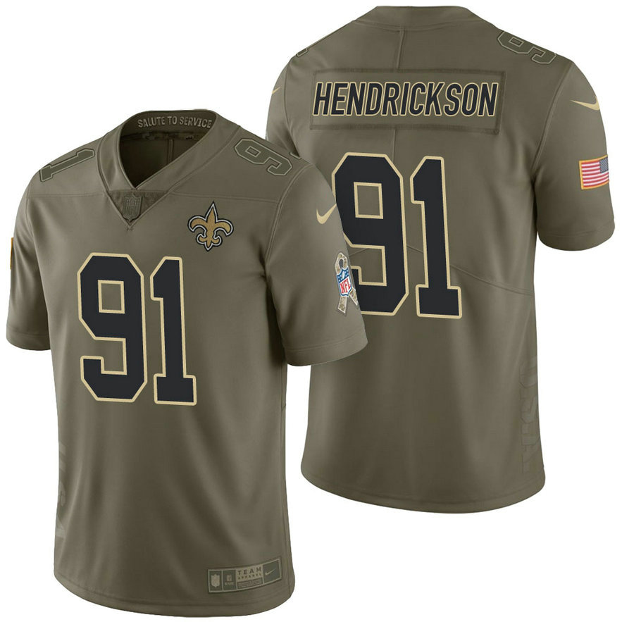 New Orleans Saints #91 Trey Hendrickson Olive 2017 Salute to Service Limited Jersey New Orleans Saints #91 Trey Hendrickson Olive 2017 Salute to Service Limited Jersey