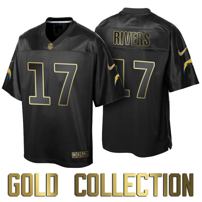 San Diego Chargers #17 Philip Rivers Super Bowl 50th Black Gold Collection Jersey San Diego Chargers #17 Philip Rivers Super Bowl 50th Black Gold Collection Jersey