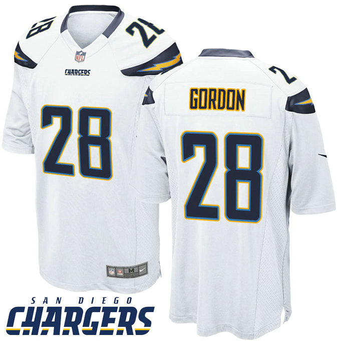 San Diego Chargers #28 Melvin Gordon White Game Preseason Game Jersey