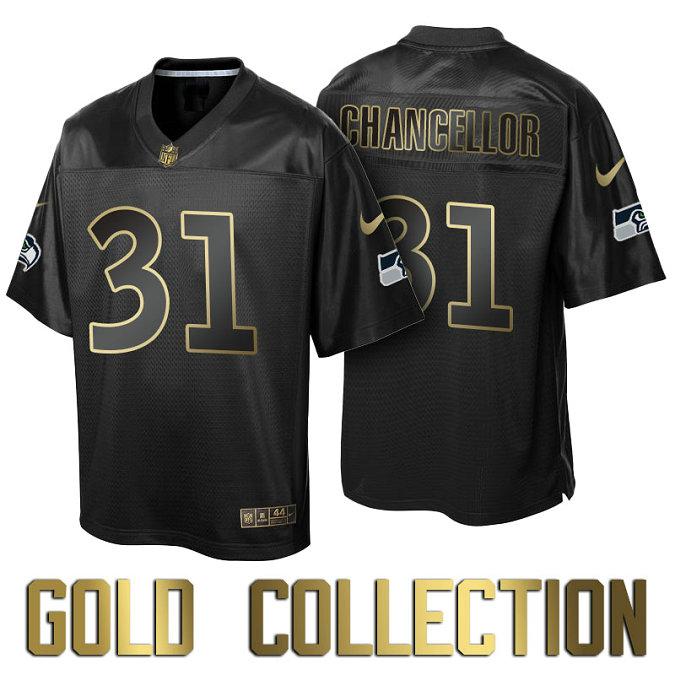Seattle Seahawks #31 Kam Chancellor Super Bowl 50th Black Gold Collection Jersey Seattle Seahawks #31 Kam Chancellor Super Bowl 50th Black Gold Collection Jersey