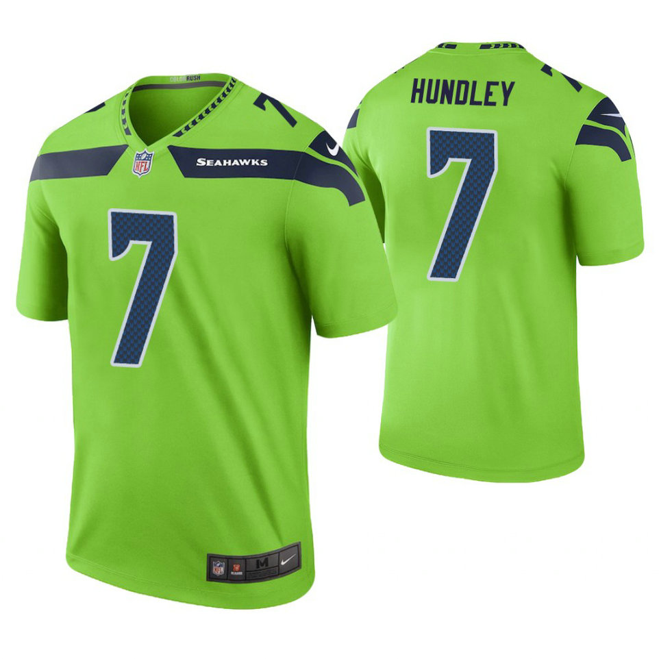 Seattle Seahawks #7 Brett Hundley Green Color Rush Legend Jersey