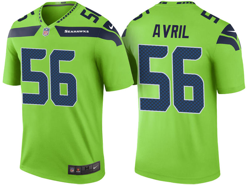 Seattle Seahawks #56 Cliff Avril Neon Green Color Rush Legend Jersey