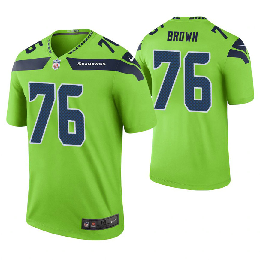 Seattle Seahawks #76 Duane Brown Green Color Rush Legend Jersey