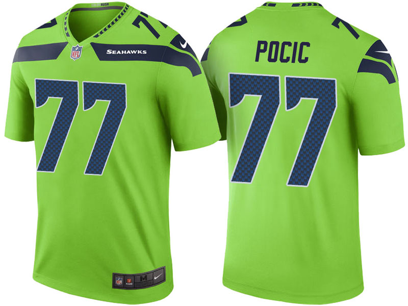 Seattle Seahawks #77 Ethan Pocic Neon Green Color Rush Legend Jersey