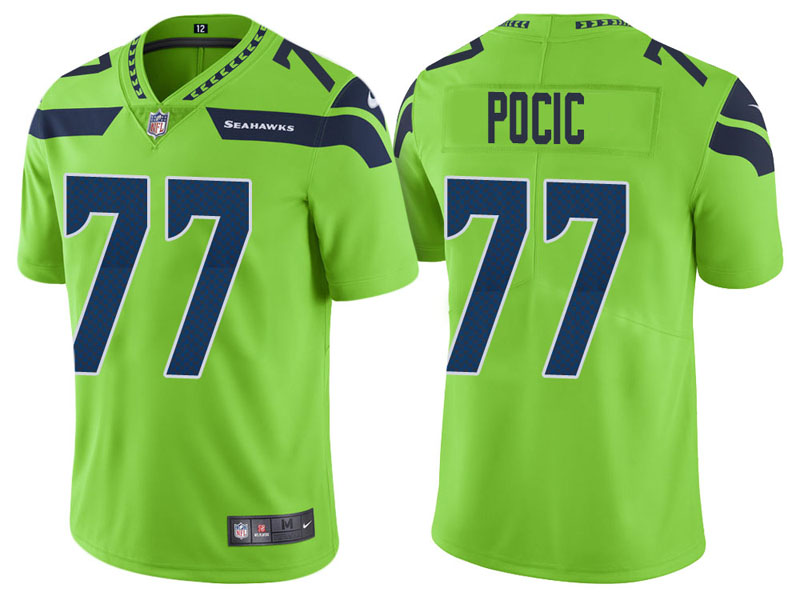 Seattle Seahawks #77 Ethan Pocic Neon Green Vapor Untouchable Color Rush Limited Jersey