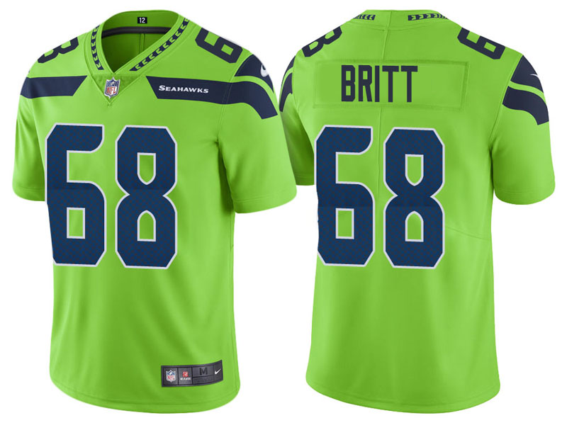 Seattle Seahawks #68 Justin Britt Neon Green Vapor Untouchable Color Rush Limited Jersey