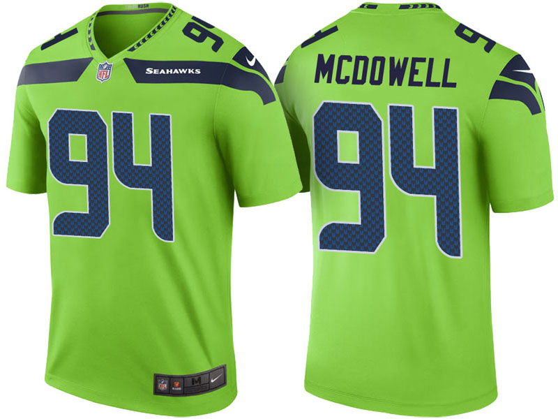 Seattle Seahawks #94 Malik McDowell Neon Green Color Rush Legend Jersey