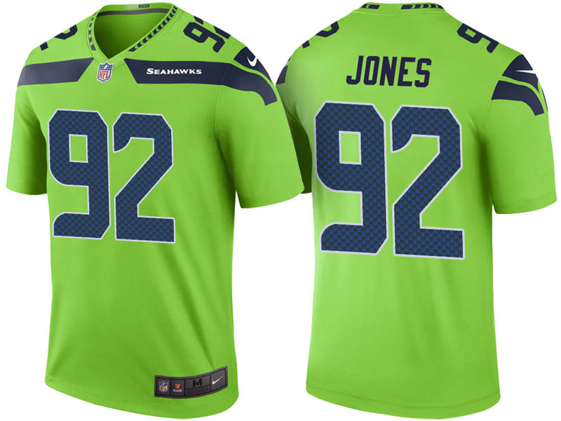Seattle Seahawks #92 Nazair Jones Neon Green Color Rush Legend Jersey
