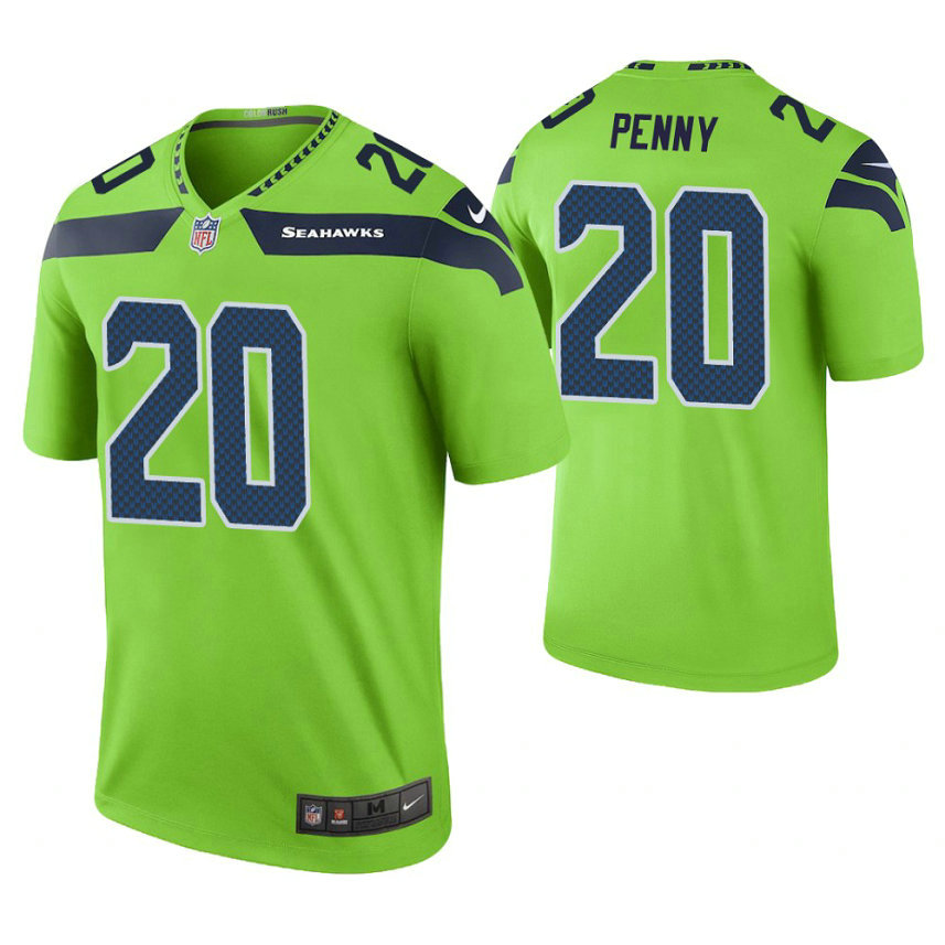 Seattle Seahawks #20 Rashaad Penny Green Color Rush Legend Jersey