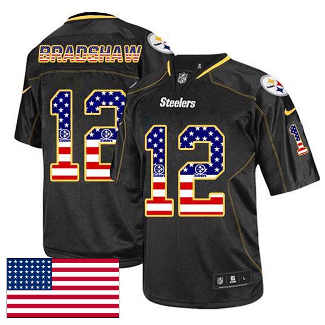 Pittsburgh Steelers #12 Terry Bradshaw Black USA Flag Fashion Jersey