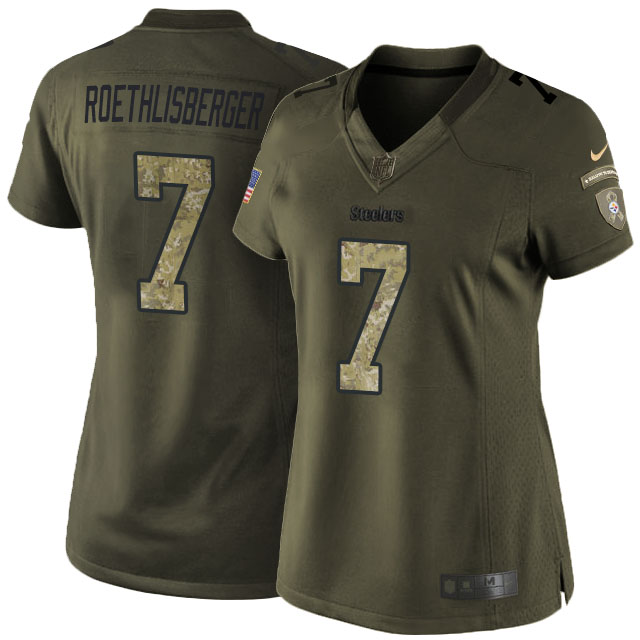 Women Pittsburgh Steelers #7 Ben Roethlisberger Green Salute To Service Limited Jersey