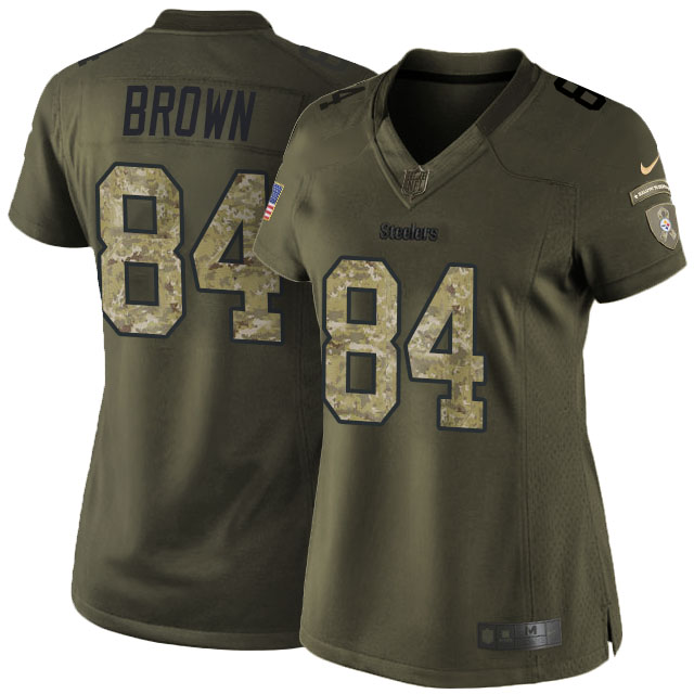 Women Pittsburgh Steelers #84 Antonio Brown Green Salute To Service Limited Jersey
