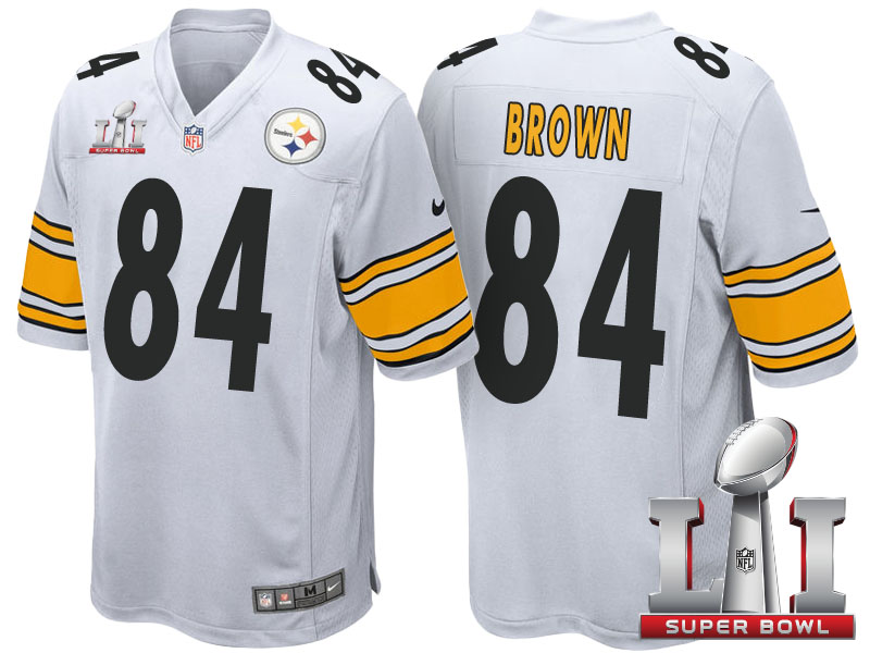 Pittsburgh Steelers #84 Antonio Brown White 2017 Super Bowl LI Patch Game Jersey Pittsburgh Steelers #84 Antonio Brown White 2017 Super Bowl LI Patch Game Jersey