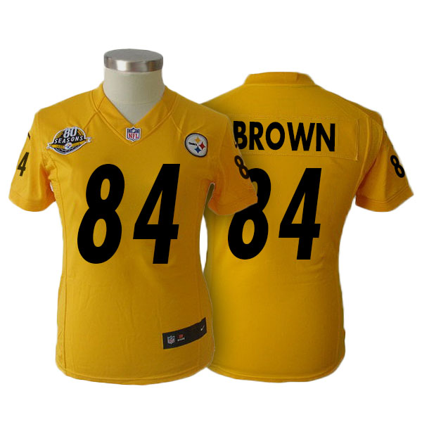 Women Pittsburgh Steelers #84 Antonio Brown Yellow 80th Season Jersey Women Pittsburgh Steelers #84 Antonio Brown Yellow 80th Season Jersey