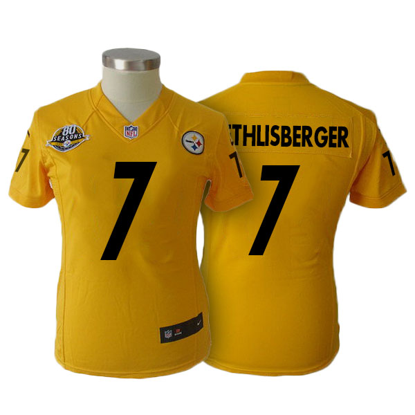 Women Pittsburgh Steelers #7 Ben Roethlisberger Yellow 80th Season Jersey