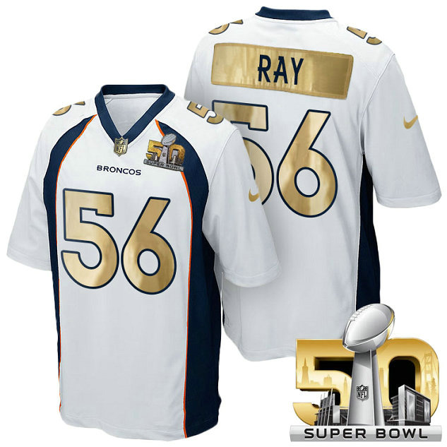 Denver Broncos #56 Shane Ray White Super Bowl 50 Special Edition Golden Jersey