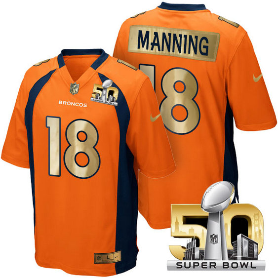 Denver Broncos #18 Peyton Manning Orange Super Bowl 50 Special Edition Jersey