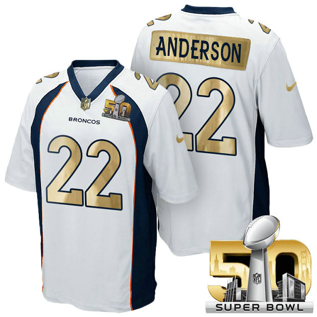 Denver Broncos #22 C.j. Anderson White Super Bowl 50 Special Edition Golden Jersey Denver Broncos #22 C.j. Anderson White Super Bowl 50 Special Edition Golden Jersey