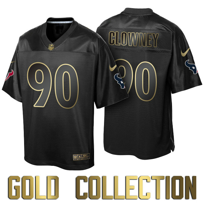 Houston Texans #90 Jadeveon Clowney Super Bowl 50th Black Gold Collection Jersey