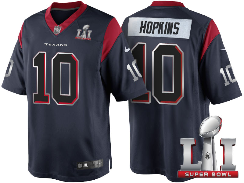 Houston Texans #10 DeAndre Hopkins Navy Blue Super Bowl LI Silver Jersey Houston Texans #10 DeAndre Hopkins Navy Blue Super Bowl LI Silver Jersey