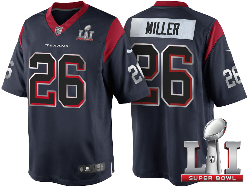 Houston Texans #26 Lamar Miller Navy Blue Super Bowl LI Silver Jersey Houston Texans #26 Lamar Miller Navy Blue Super Bowl LI Silver Jersey