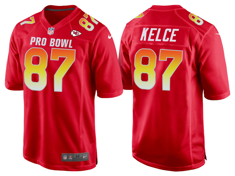 2018 Pro Bowl AFC Kansas City Chiefs #87 Travis Kelce Red Game Jersey