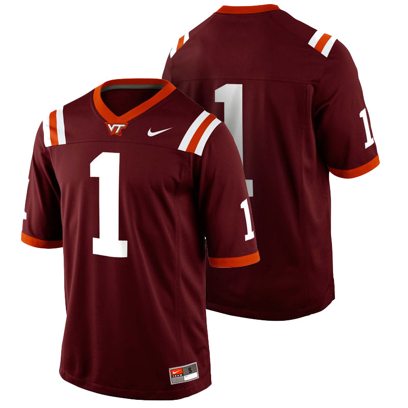 Virginia Tech Hokies #1 Maroon Game Team Color College Football Jersey